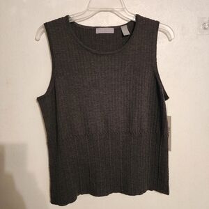 Kate Hill Extra Fine Merino Wool Sleeveless Knit Top Size L NWT Dark Gray